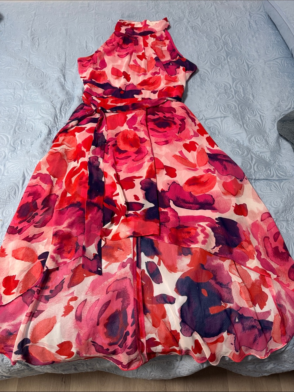 Sleeveless Pink & Red Floral Wrap Dress Jessica Howard B1